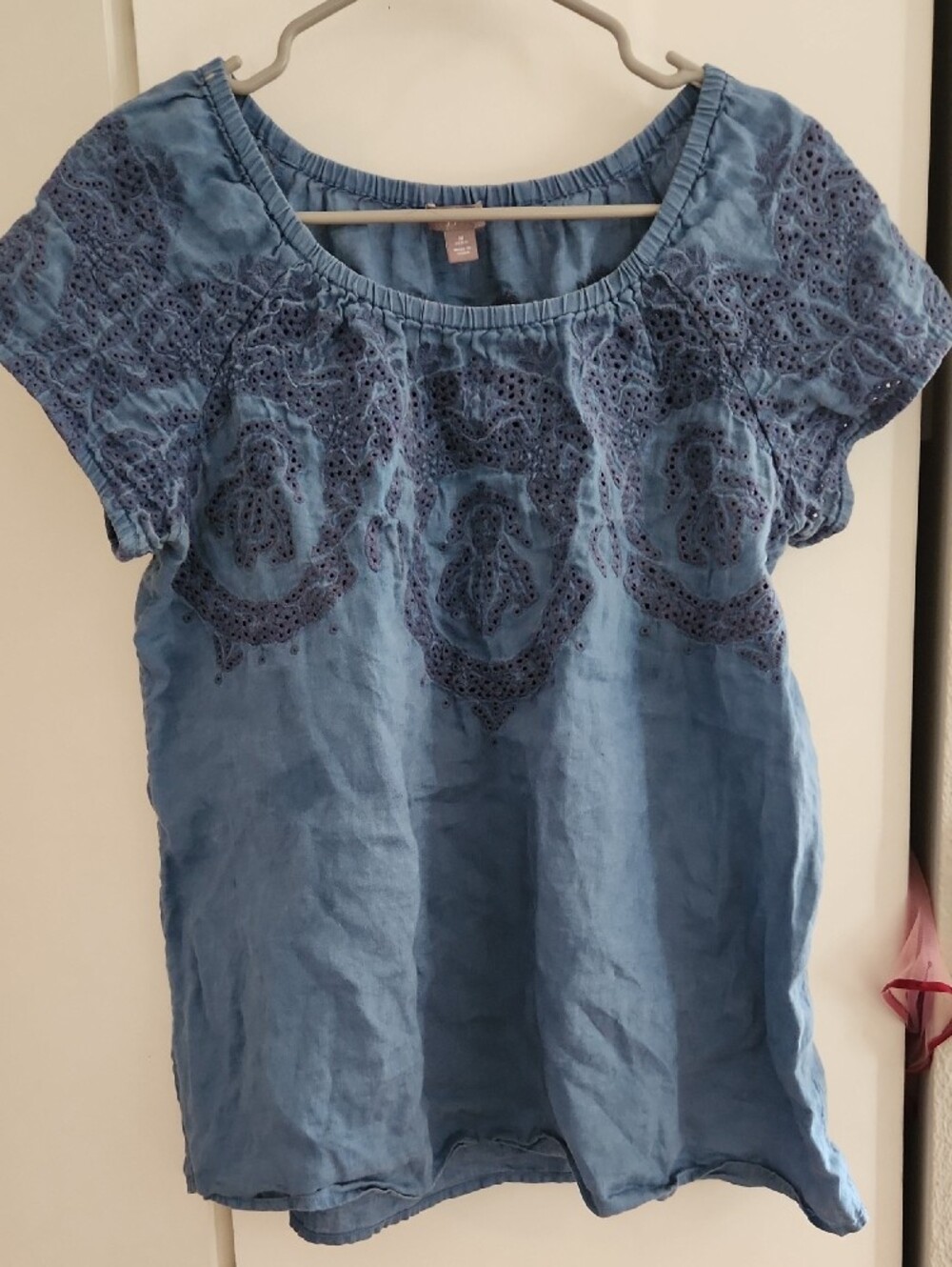J. Jill Sky Blue Linen/Cotton BLOUSE Sz M